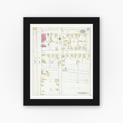 Old map wall art mockup — black gallery frame with white mat — Sanborn Fire Insurance Map from Ayden, Pitt County, North Carolina (1919), Sheet #0005