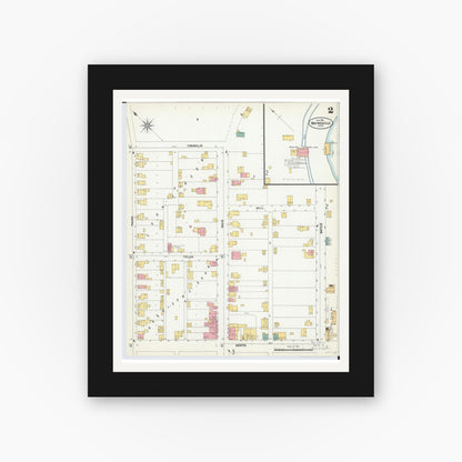Old map wall art mockup — black gallery frame with white mat — Sanborn Fire Insurance Map from Waynesville, Warren County, Ohio (1901), Sheet #0002