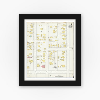 Old map wall art mockup — black gallery frame with white mat — Sanborn Fire Insurance Map from Raleigh, Wake County, North Carolina (1903), Sheet #0003