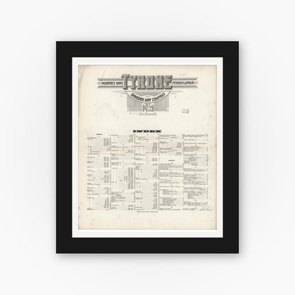 Old map wall art mockup — black gallery frame with white mat — Sanborn Fire Insurance Map from Tyrone, Blair County, Pennsylvania (1921), Sheet #0001