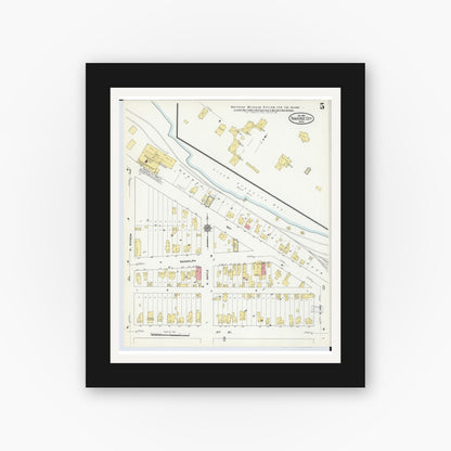 Old map wall art mockup — black gallery frame with white mat — Sanborn Fire Insurance Map from Traverse City, Grand Traverse County, Michigan (1910), Sheet #0005