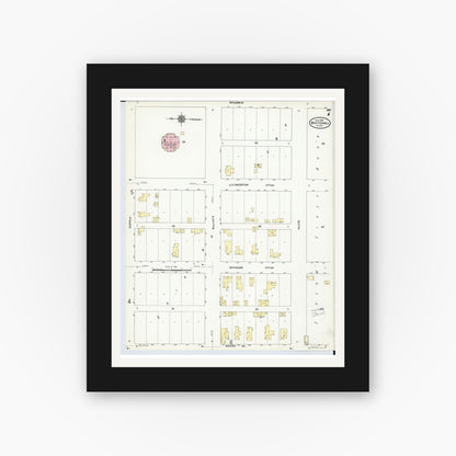 Old map wall art mockup — black gallery frame with white mat — Sanborn Fire Insurance Map from Whitehall, Muskegon County, Michigan (1910), Sheet #0007