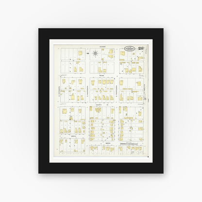 Old map wall art mockup — black gallery frame with white mat — Sanborn Fire Insurance Map from Texarkana, Bowie County, Texas (1909), Sheet #0028