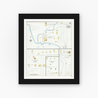 Old map wall art mockup — black gallery frame with white mat — Sanborn Fire Insurance Map from Virginia, Saint Louis County, Minnesota (1900), Sheet #0005