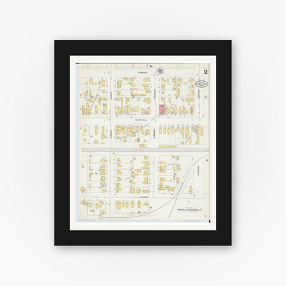 Old map wall art mockup — black gallery frame with white mat — Sanborn Fire Insurance Map from Cadillac, Wexford County, Michigan (1906), Sheet #0002