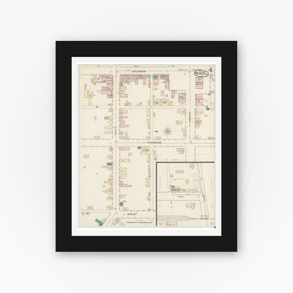Old map wall art mockup — black gallery frame with white mat — Sanborn Fire Insurance Map from Bedford, Bedford County, Pennsylvania (1885), Sheet #0004