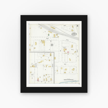 Old map wall art mockup — black gallery frame with white mat — Sanborn Fire Insurance Map from Elk River, Sherburne County, Minnesota (1905), Sheet #0003