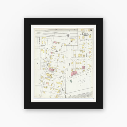 Old map wall art mockup — black gallery frame with white mat — Sanborn Fire Insurance Map from Union City, Randolph County, Indiana (1896), Sheet #0005