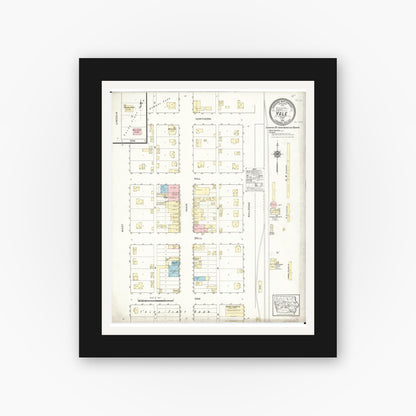 Old map wall art mockup — black gallery frame with white mat — Sanborn Fire Insurance Map from Yale, Guthrie County, Iowa (1914), Sheet #0001