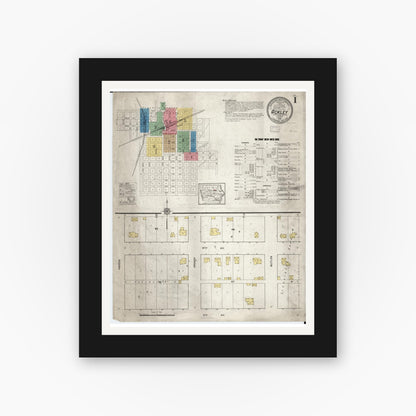 Old map wall art mockup — black gallery frame with white mat — Sanborn Fire Insurance Map from Ackley, Hardin and Franklin Counties, Iowa (1916) â€” Complete Set