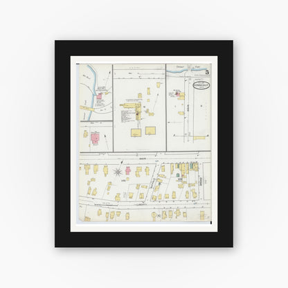 Old map wall art mockup — black gallery frame with white mat — Sanborn Fire Insurance Map from Conneaut, Ashtabula County, Ohio (1893), Sheet #0005