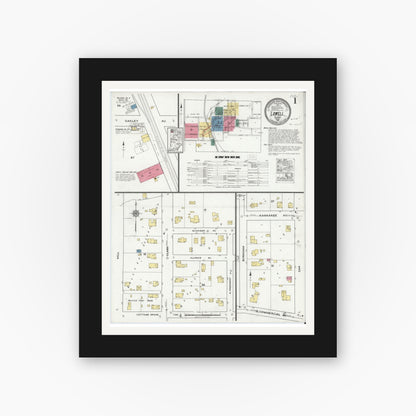 Old map wall art mockup — black gallery frame with white mat — Sanborn Fire Insurance Map from Lowell, Lake County, Indiana (1921) - Complete Map Set