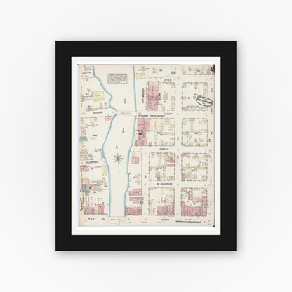 Old map wall art mockup — black gallery frame with white mat — Sanborn Fire Insurance Map from Watertown, Jefferson County, Wisconsin (1884), Sheet #0002