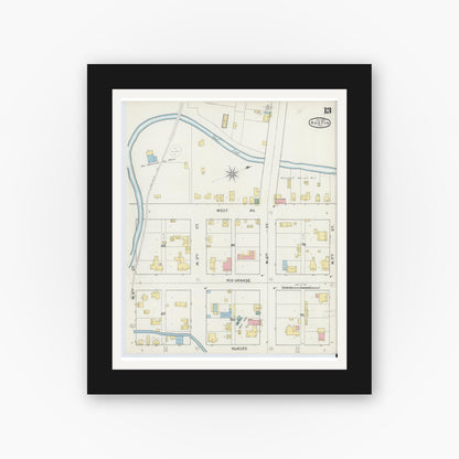 Old map wall art mockup — black gallery frame with white mat — Sanborn Fire Insurance Map from Austin, Travis County, Texas (1894), Sheet #0013