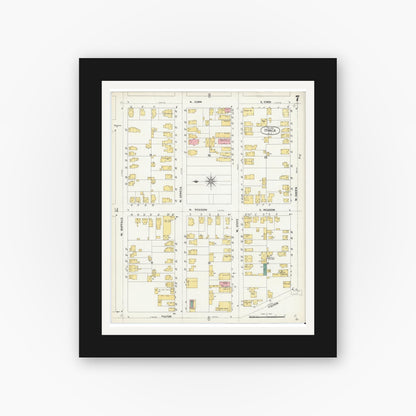 Old map wall art mockup — black gallery frame with white mat — Sanborn Fire Insurance Map from Ithaca, Tompkins County, New York (1904), Sheet #0007