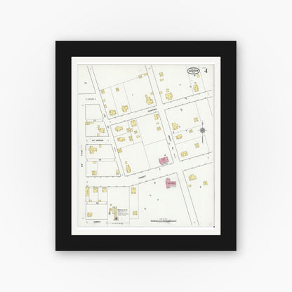 Old map wall art mockup — black gallery frame with white mat — Sanborn Fire Insurance Map from Mabank, Kaufman County, Texas (1921), Sheet #0004