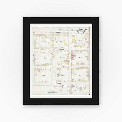 Old map wall art mockup — black gallery frame with white mat — Sanborn Fire Insurance Map from Lynchburg, Independent Cities, Virginia (1890), Sheet #0012