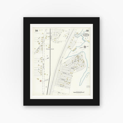 Old map wall art mockup — black gallery frame with white mat — Sanborn Fire Insurance Map from Clementon, Camden County, New Jersey (1924), Sheet #0010
