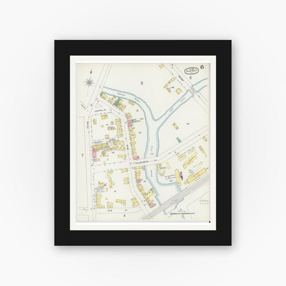 Old map wall art mockup — black gallery frame with white mat — Sanborn Fire Insurance Map from Rahway, Union County, New Jersey (1896), Sheet #0006