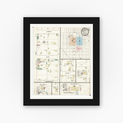 Old map wall art mockup — black gallery frame with white mat — Sanborn Fire Insurance Map from Pella, Marion County, Iowa (1888), Sheet #0001