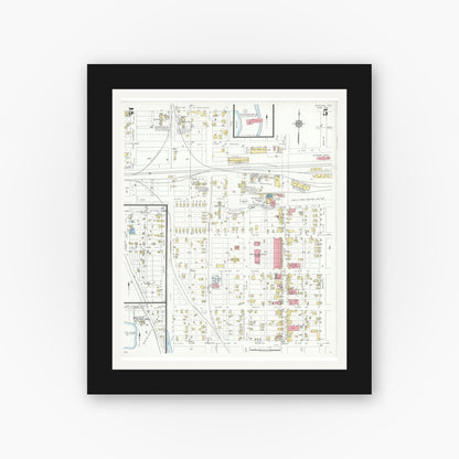 Old map wall art mockup — black gallery frame with white mat — Sanborn Fire Insurance Map from Mission, Hidalgo County, Texas (1933), Sheet #0005