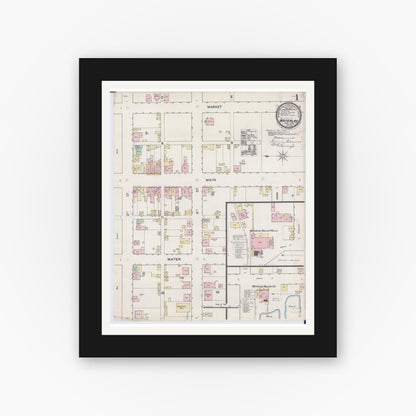 Old map wall art mockup — black gallery frame with white mat — Sanborn Fire Insurance Map from Waterloo, Monroe County, Illinois (1888) - Complete Map Set