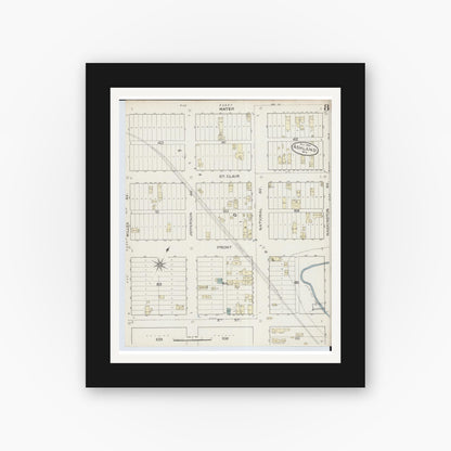 Old map wall art mockup — black gallery frame with white mat — Sanborn Fire Insurance Map from Ashland, Ashland County, Wisconsin (1886), Sheet #0008