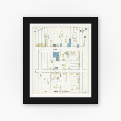 Old map wall art mockup — black gallery frame with white mat — Sanborn Fire Insurance Map from Menard, Menard County, Texas (1921), Sheet #0002