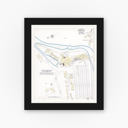 Old map wall art mockup — black gallery frame with white mat — Sanborn Fire Insurance Map from Mendocino, Mendocino County, California (1898), Sheet #0007