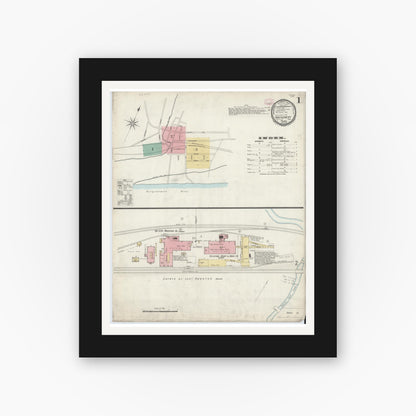 Old map wall art mockup — black gallery frame with white mat — Sanborn Fire Insurance Map from Montgomery, Lycoming County, Pennsylvania (1897), Sheet #0001