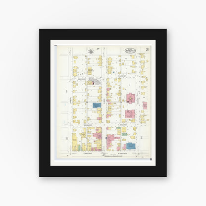 Old map wall art mockup — black gallery frame with white mat — Sanborn Fire Insurance Map from Barnesville, Belmont County, Ohio (1908), Sheet #0003
