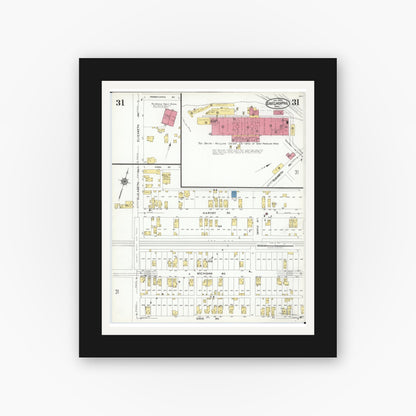 Old map wall art mockup — black gallery frame with white mat — Sanborn Fire Insurance Map from East Liverpool, Columbiana County, Ohio (1923), Sheet #0031