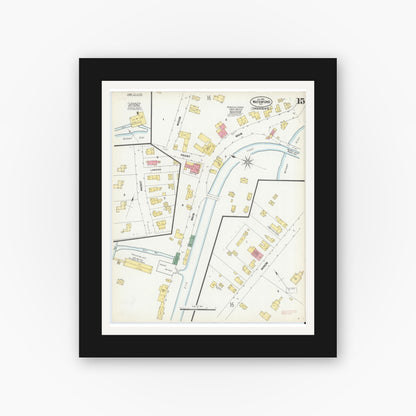 Old map wall art mockup — black gallery frame with white mat — Sanborn Fire Insurance Map from Waterford, Saratoga County, New York (1902), Sheet #0015