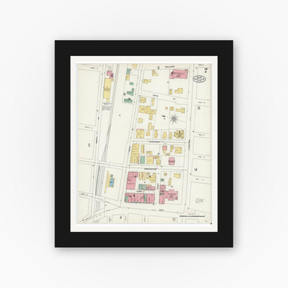 Old map wall art mockup — black gallery frame with white mat — Sanborn Fire Insurance Map from Natick, Middlesex County, Massachusetts (1904), Sheet #0007