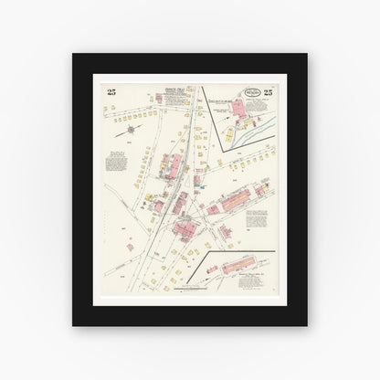 Old map wall art mockup — black gallery frame with white mat — Sanborn Fire Insurance Map from Hickory, Catawba County, North Carolina (1925), Sheet #0025