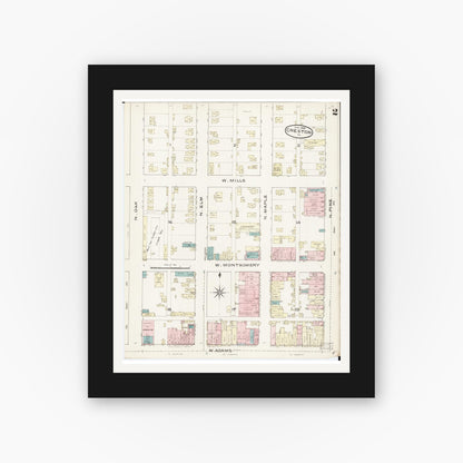 Old map wall art mockup — black gallery frame with white mat — Sanborn Fire Insurance Map from Creston, Union County, Iowa (1886), Sheet #0002