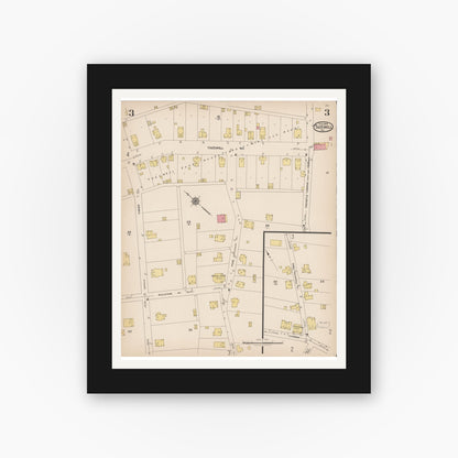 Old map wall art mockup — black gallery frame with white mat — Sanborn Fire Insurance Map from Tazewell, Tazewell County, Virginia (1923), Sheet #0003
