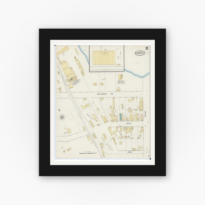 Old map wall art mockup — black gallery frame with white mat — Sanborn Fire Insurance Map from McHenry, McHenry County, Illinois (1893), Sheet #0002