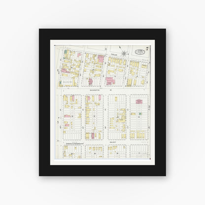 Old map wall art mockup — black gallery frame with white mat — Sanborn Fire Insurance Map from Cairo, Alexander County, Illinois (1896), Sheet #0007