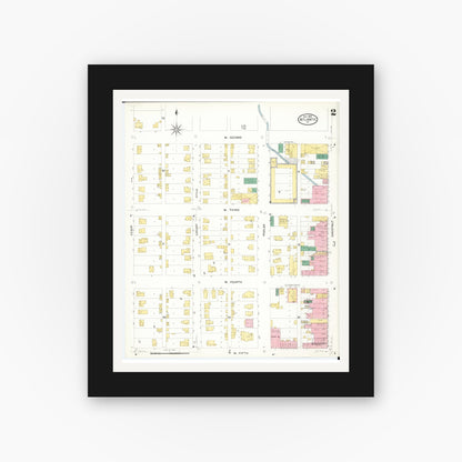 Old map wall art mockup — black gallery frame with white mat — Sanborn Fire Insurance Map from Atlantic, Cass County, Iowa (1908), Sheet #0002