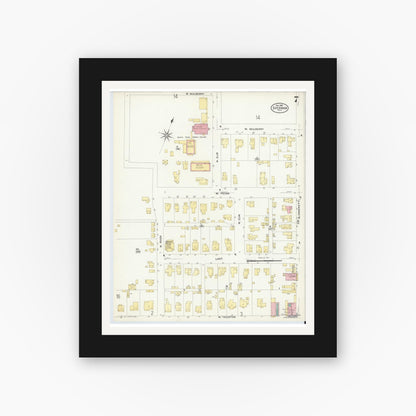Old map wall art mockup — black gallery frame with white mat — Sanborn Fire Insurance Map from Sherman, Grayson County, Texas (1908), Sheet #0007