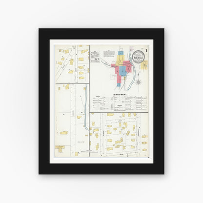 Old map wall art mockup — black gallery frame with white mat — Sanborn Fire Insurance Map from New Berlin, Chenango County, New York (1905) - Complete Map Set