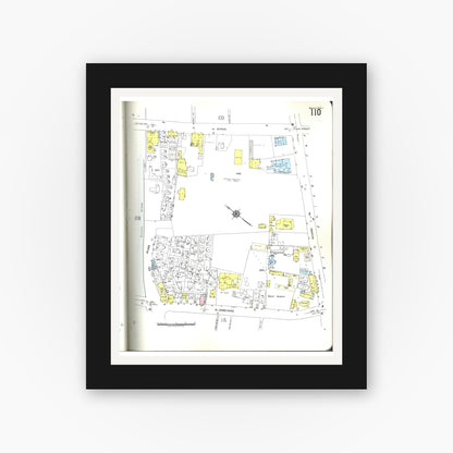 Old map wall art mockup — black gallery frame with white mat — Sanborn Fire Insurance Map from Honolulu, Oahu County, Hawaii (1955), Sheet #0110
