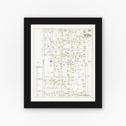 Old map wall art mockup — black gallery frame with white mat — Sanborn Fire Insurance Map from Weatherford, Parker County, Texas (1921), Sheet #0015