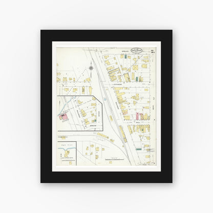 Old map wall art mockup — black gallery frame with white mat — Sanborn Fire Insurance Map from Eagle River, Vilas County, Wisconsin (1909), Sheet #0002