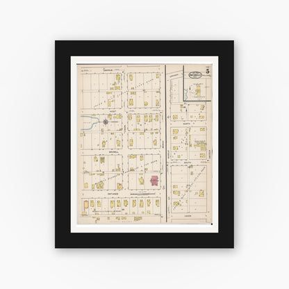 Old map wall art mockup — black gallery frame with white mat — Sanborn Fire Insurance Map from Archbold, Fulton County, Ohio (1922), Sheet #0005