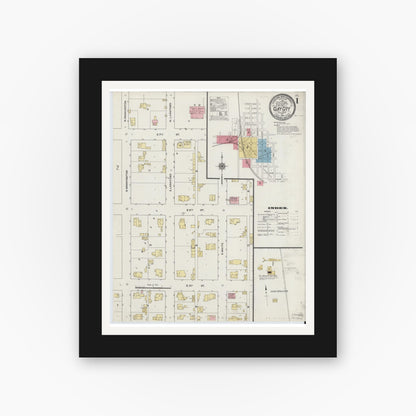Old map wall art mockup — black gallery frame with white mat — Sanborn Fire Insurance Map from Clay City, Clay County, Indiana (1910) - Complete Map Set