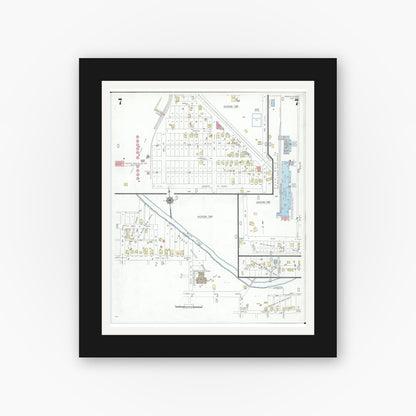 Old map wall art mockup — black gallery frame with white mat — Sanborn Fire Insurance Map from Byesville, Guernsey County, Ohio (1948), Sheet #0007