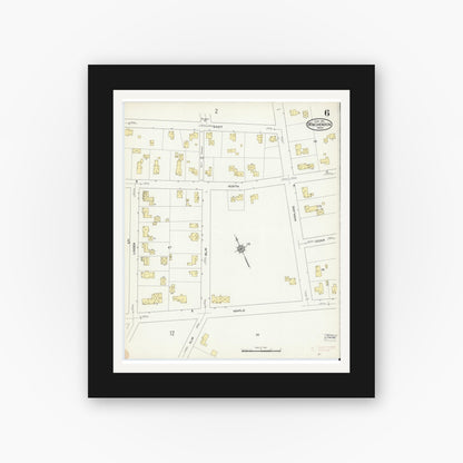 Old map wall art mockup — black gallery frame with white mat — Sanborn Fire Insurance Map from Winchendon, Worcester County, Massachusetts (1914), Sheet #0006