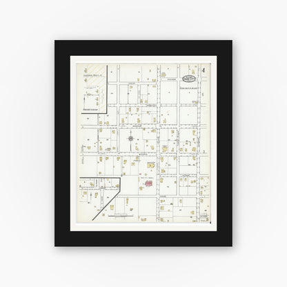 Old map wall art mockup — black gallery frame with white mat — Sanborn Fire Insurance Map from Dade City, Pasco County, Florida (1920), Sheet #0004